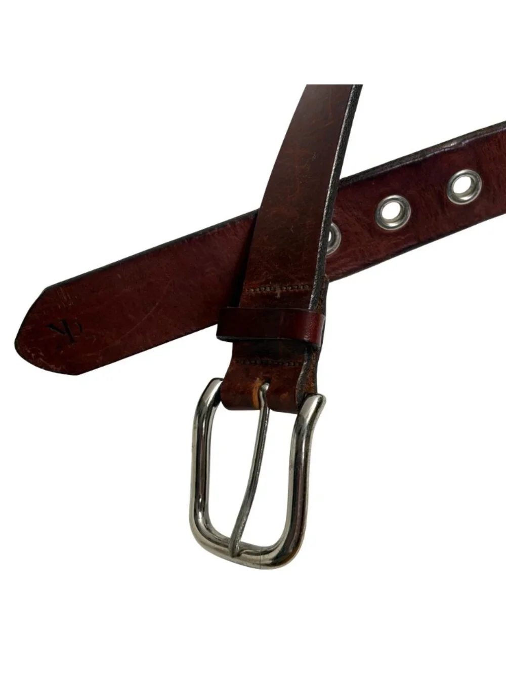 Vintage Calvin Klein Belt Women Large Brown Leather Brass Buckle USA 90s Classic